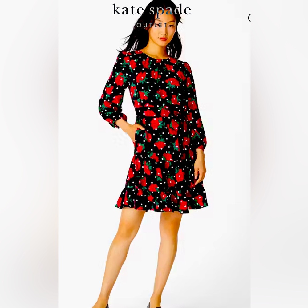 NWT-Kate Spade Black Floral Ruffled Dress